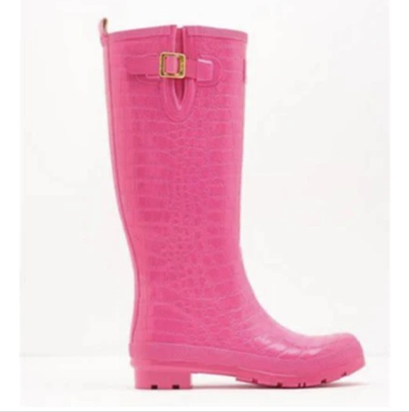 Joules Crockington Ladies Adjustable Tall Wellies Pink Rain Boots Sz 6 EUC - Picture 1 of 16